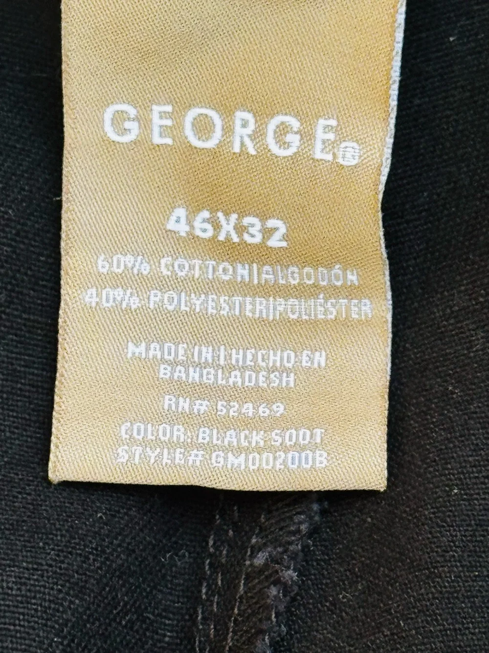 George Men's 46x32 Black Chino Pants Straight Fit